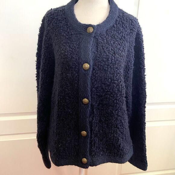 Talbots Boucle Knit Button Cardigan Sweater Navy Blue Size XL - Picture 1 of 9